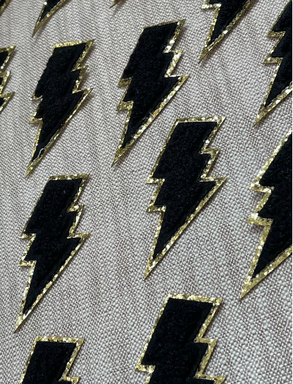 Scratch Decor - Wholesale Patch - Lighting Bolt Iron On Gold Glitter Patches0