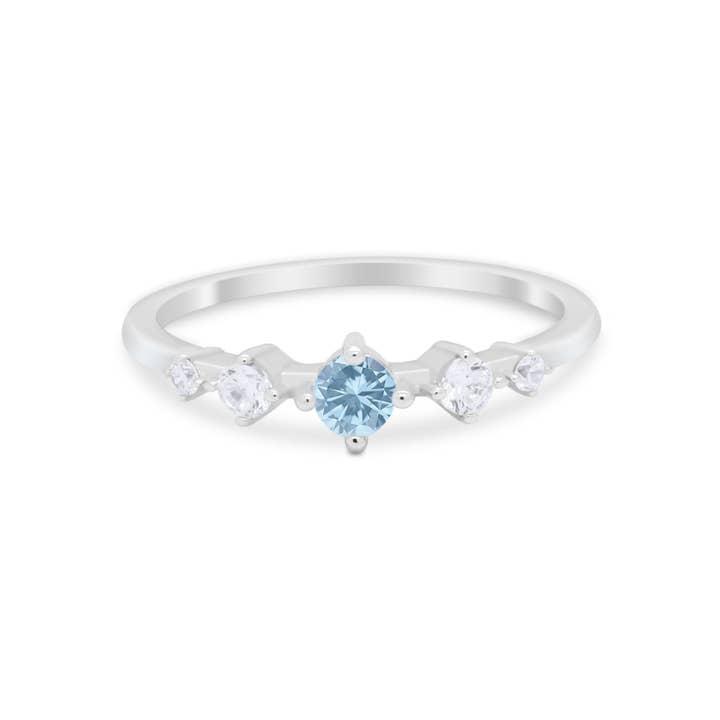 Petite Dainty Fashion Round Simulated Aquamarine CZ Ring for wholesale by Blue Apple Imports