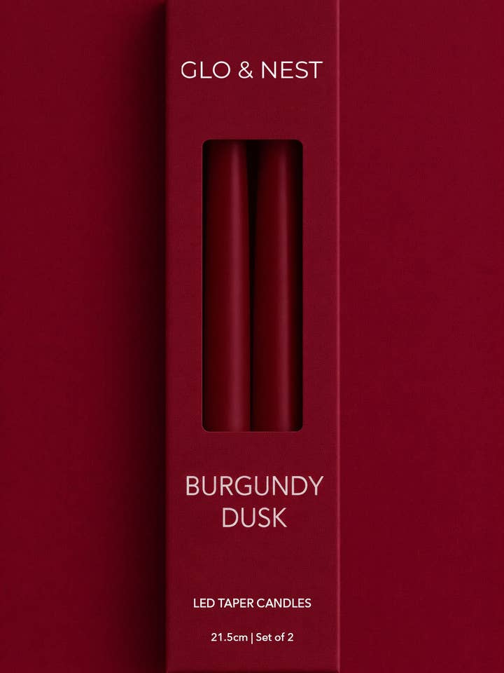 Set of 2 LED Taper Candles - Burgundy Dusk for wholesale by GLO & NEST