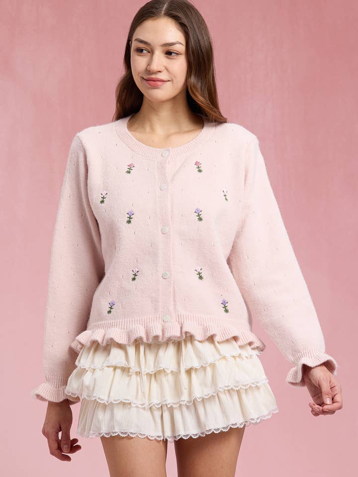 RP3069 - Roze Geborduurd Vest met Bloemen en Ruches voor wholesale door ROSIE POSIE