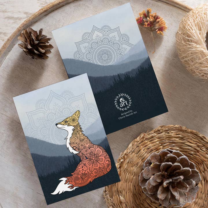 Misty Mountain Fox & Mandala (Blank inside) for wholesale by CherieSmittleArt