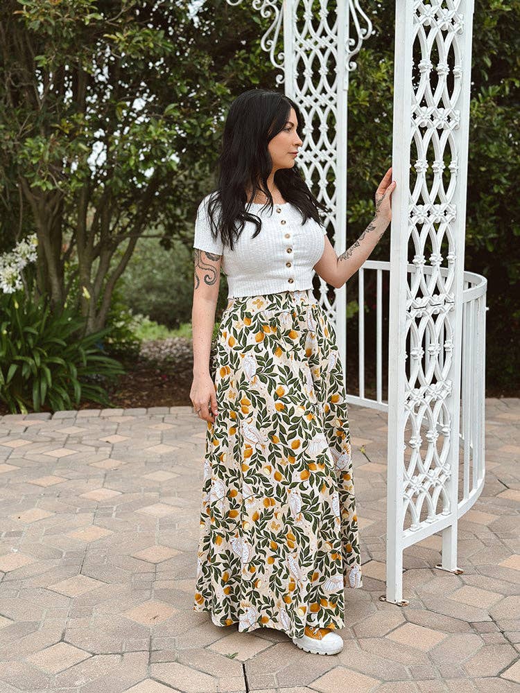 Sun & Sanctuary - Wholesale Skirt - Women's - Palisades Maxi Skirt in Yellow Cockatoos4