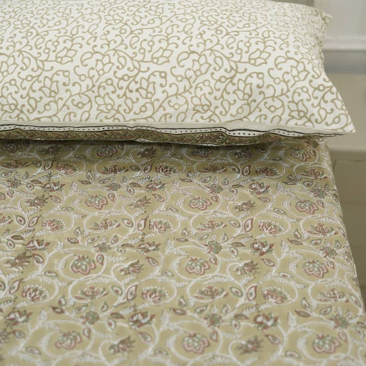 Fabdivine - Wholesale Bedding Set - Natural Block Design Bedsheet With Pillow Cover - Sarawati5