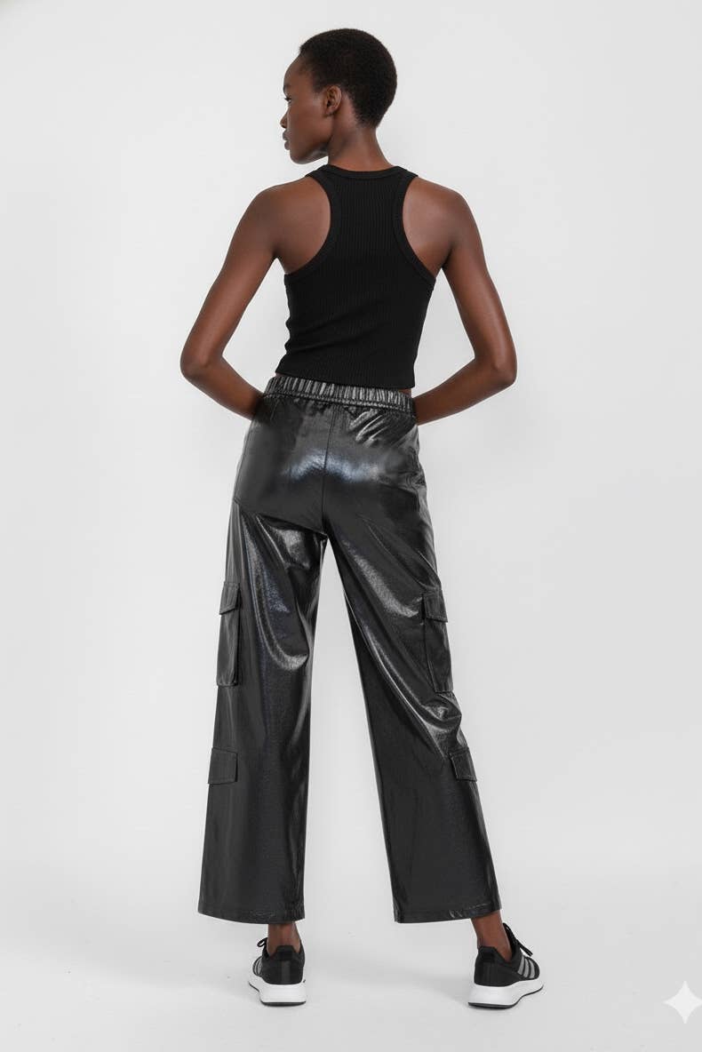 5besties inc - Wholesale Pants - Women's - CARGO POCKETS METALLIC WIDE LEG PANTS8