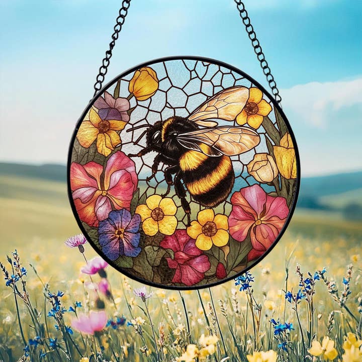 NVC Ecommerce LLC - Wholesale Suncatcher - Bee Wildflower Suncatcher, Bee Stained Glass Ornament