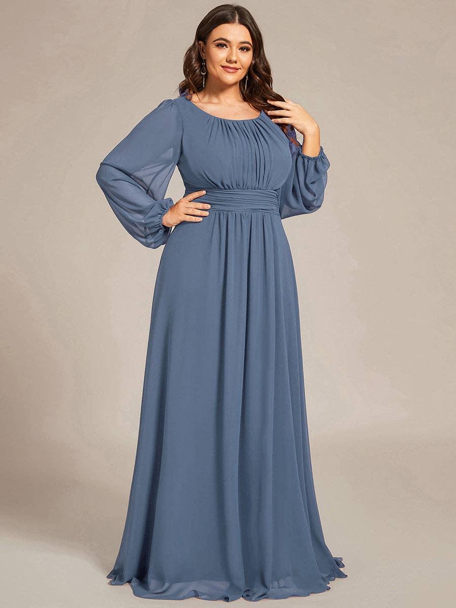 Ever-Pretty - Wholesale Gown - Women's - Plus Size Long Lantern Sleeves Round Neck Bridesmaid Dress21