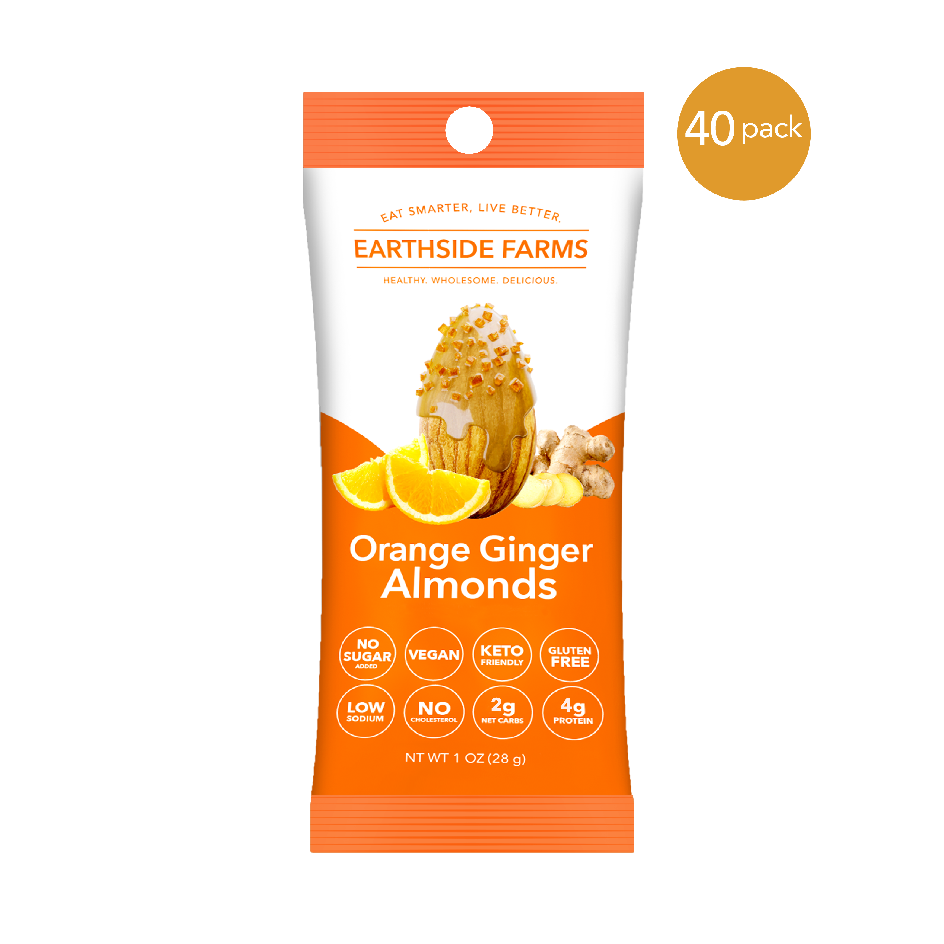 Earthside Farms - Venta al por mayor Frutos secos - Nueces Caramelizadas Veganas de Almendra, Jengibre y Naranja 1oz0