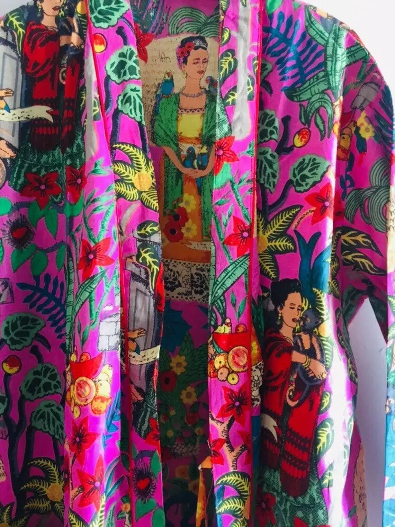 GYPSY STUDIO - Vente Peignoir – femme - Peignoir en coton imprimé Frida Kahlo - Kimono doux et luxueux9