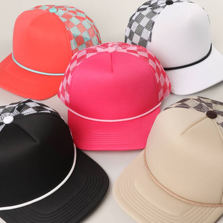 Checker Pattern Foam Mesh Back Trucker Hat for wholesale by Fashion City