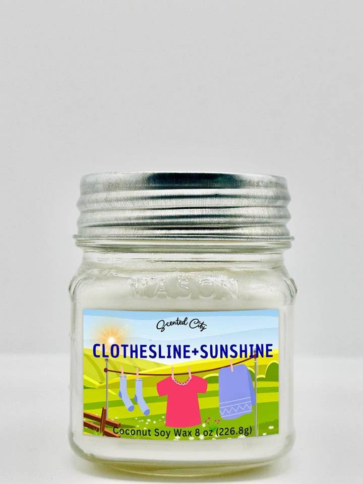 Clothesline + Sunshine Candle /Fresh Laundry/Coconut Soy Wax for wholesale by Scented City Bath & Body
