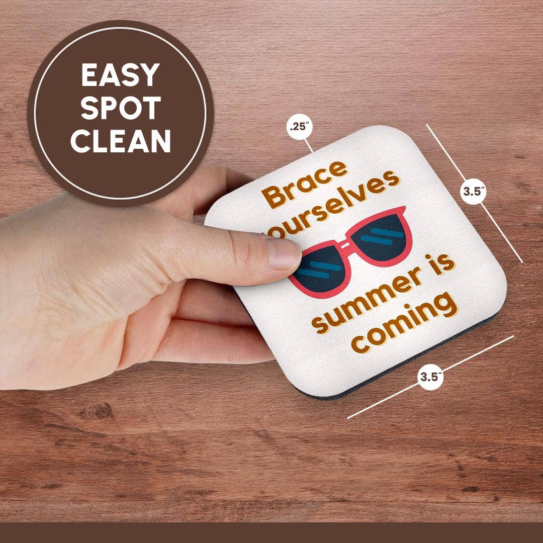 3dRose - Wholesale Coasters - 3dRose, Image of a Sunglasses with Text of Brace yourselves summer is coming, Coaster13