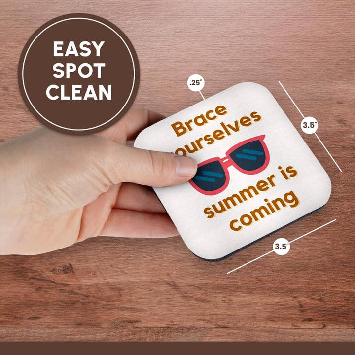 3dRose - Wholesale Coasters - 3dRose, Image of a Sunglasses with Text of Brace yourselves summer is coming, Coaster13