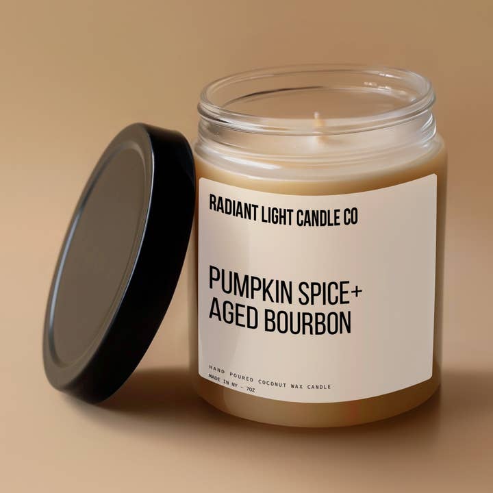 Pumpkin Spice + Aged Bourbon 12oz Scented 7oz Candle for wholesale by Radiant Light Inc