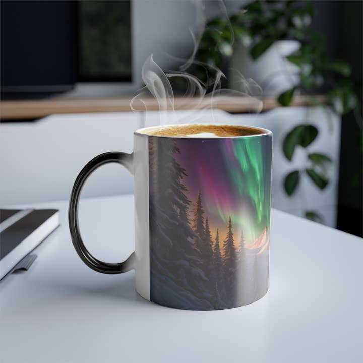 Upside Down Owl Farm - Wholesale Coffee Mug - Color Changing Mug, Northern Lights Mug - Heat Sensitive Mug