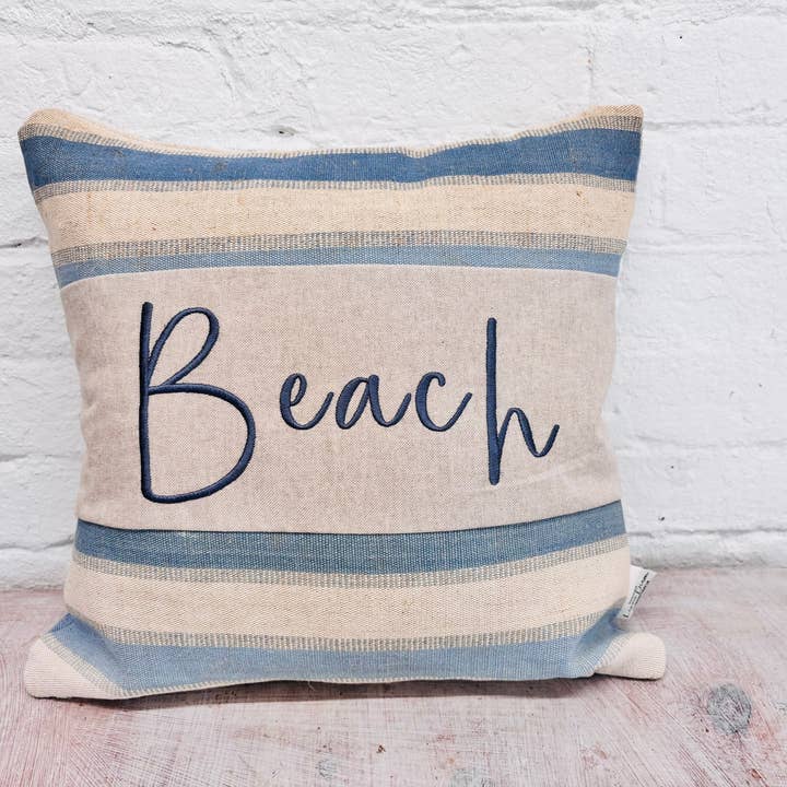 Beach Cushion - Blue and cream - Square for wholesale by Lizzie Dixon Designs