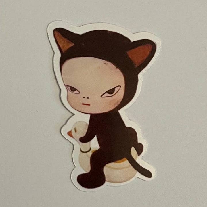 Autocolante Impermeável Yoshitomo Nara Cat Boy on Duck por atacado de Literary by Ava