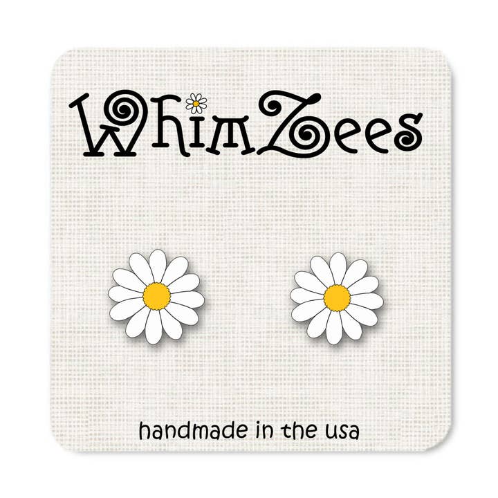 Daisy White Flower Stud Earrings W93 for wholesale by WhimZees