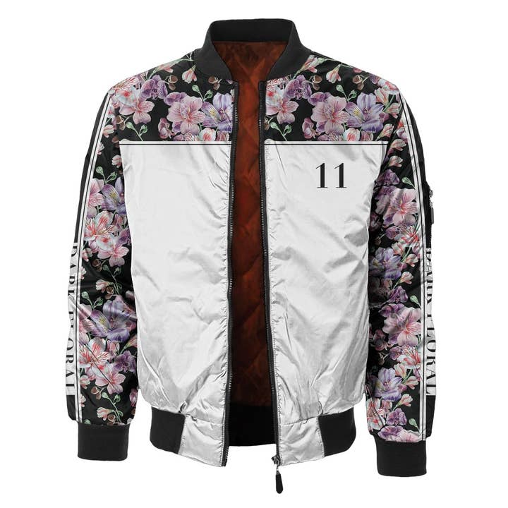 Midnight Pink Blossom Bomber Jacket for wholesale by FreshHoods