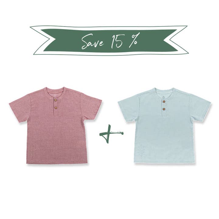 Organic Cotton Henley Tee Bundle (2 Tees) for wholesale by Treehouse