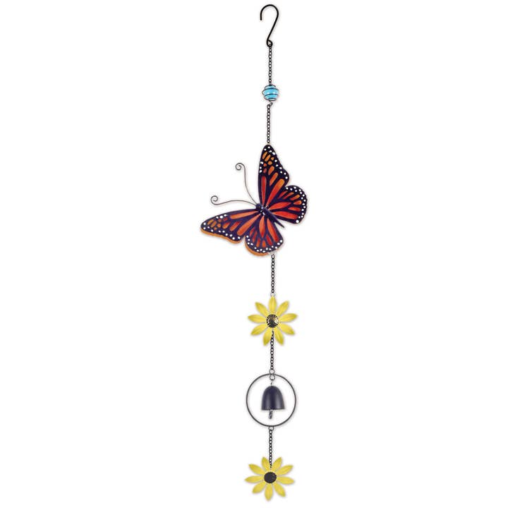 Orange Butterfly Hanging Buddy Bell Chime Garden Decor 94738 for wholesale by Sunset Vista Designs