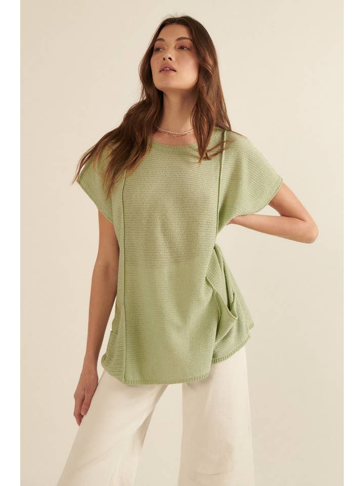 Promesa USA - Wholesale Tunic Sweater - Women's - Ribbed Knit Kimono-Sleeve Pocket Tunic Sweater