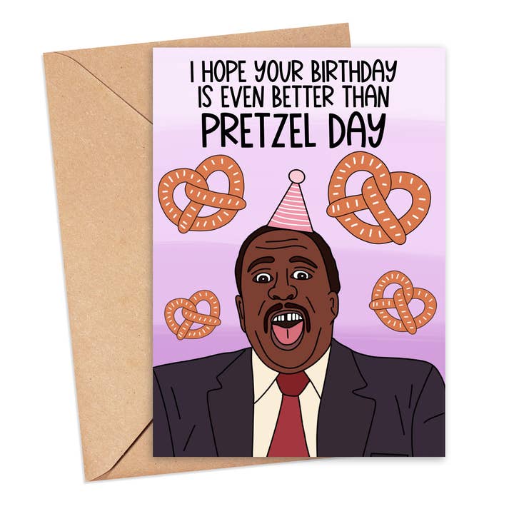 The Office Pretzel Day Birthday Card for wholesale by Saucy Avocado