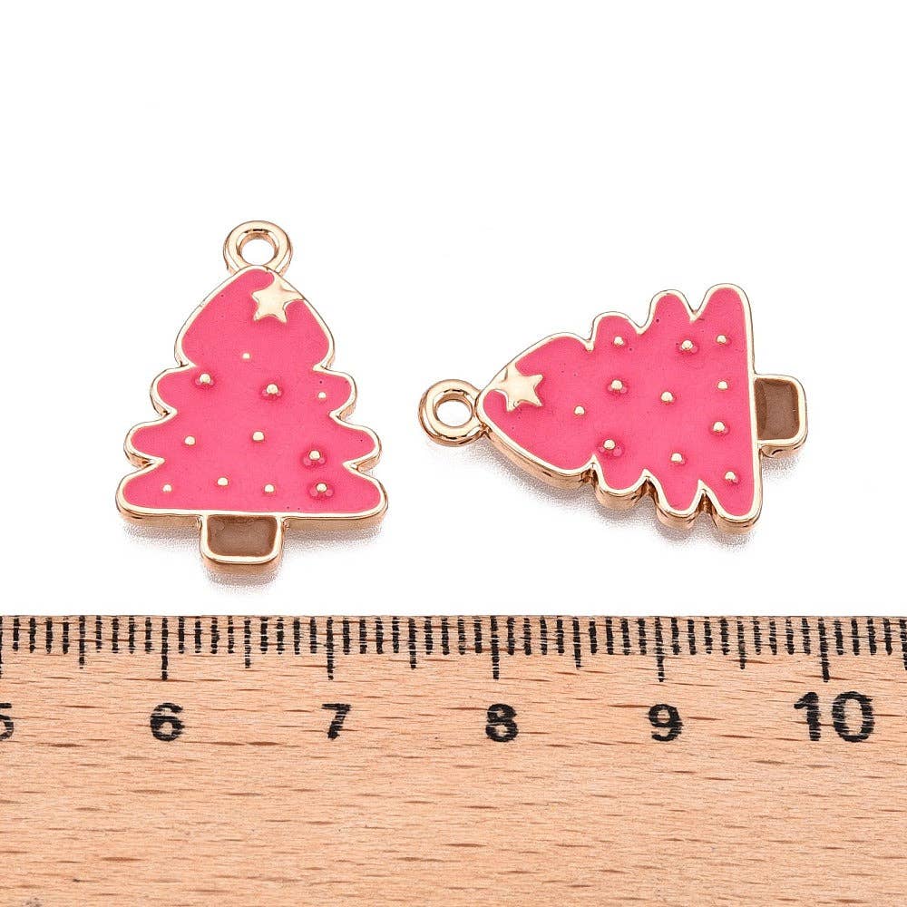 Love, Paige Designs - Wholesale Individual Charm/Pendant - Pink Christmas Tree Gold Charm2