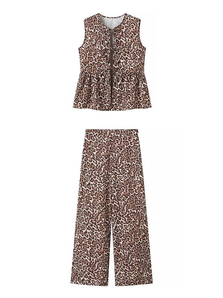 Leopard Print Vest and Wide-Leg Pants Set for wholesale on Faire