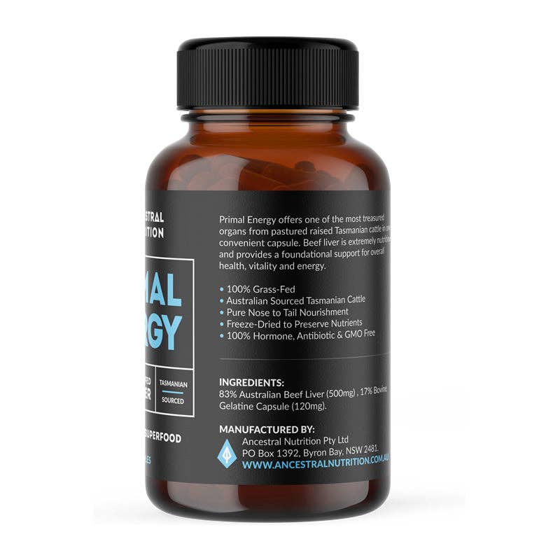 Ancestral Nutrition Pty Ltd - Wholesale Oral supplement/vitamin - Primal Energy Grass Fed Beef Liver Capsules (Box of 6)3