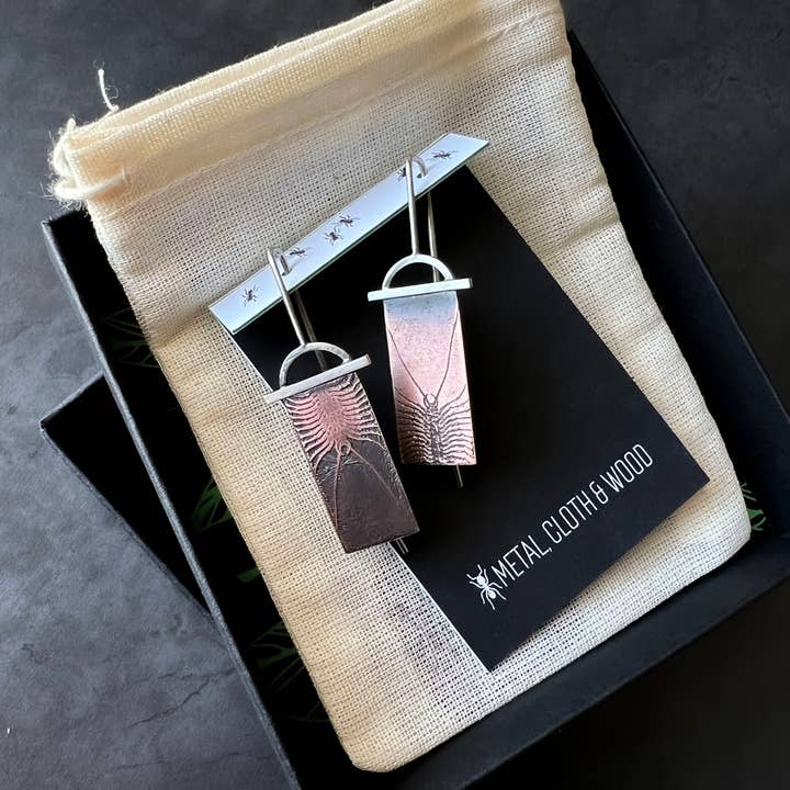 Metal Cloth & Wood - Venta al por mayor Pendientes colgantes - Pendientes hechos a mano con forma de ciempiés caseros en cobre y esterlina4