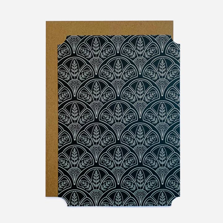 Fern Art Deco Flat Card - White on Black for wholesale by The Good King Paper Co