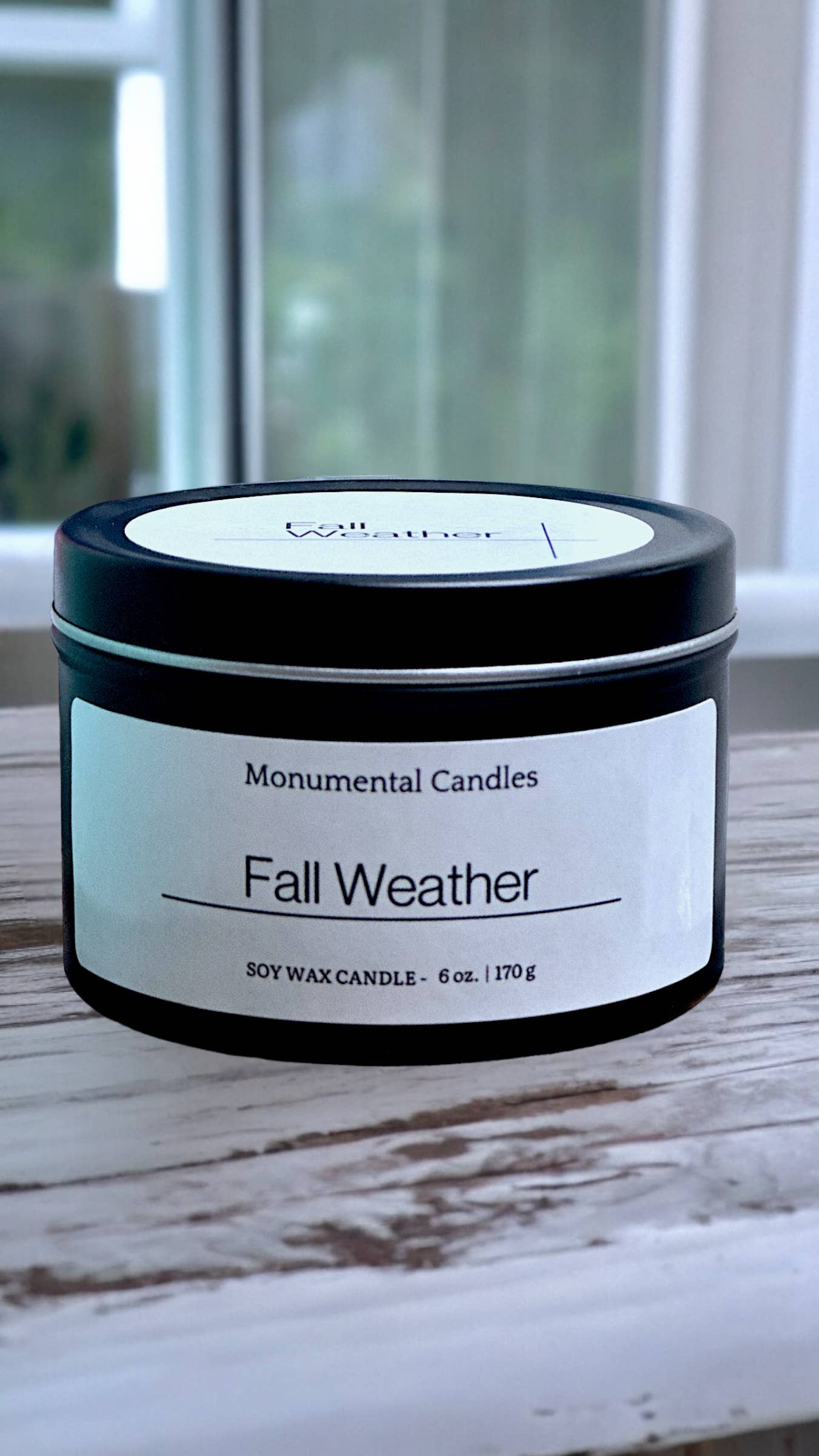 Monumental Candles LLC - Wholesale Travel Candles - Fall Weather 6 oz Matte Black Tin Candle 1