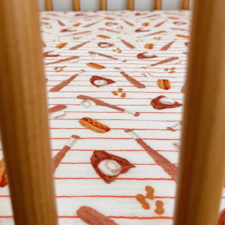 SpearmintLOVE - Wholesale Cot/Crib Sheets - Muslin Crib Sheet, Baseball Game1