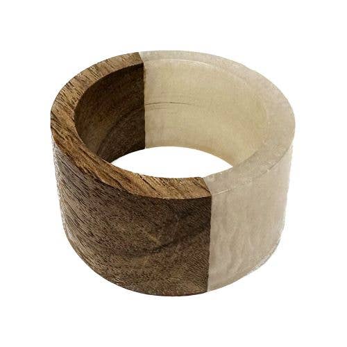 India Handicrafts Inc - Wholesale Napkin Ring - Split Mango Wood & White Round Napkin Ring1