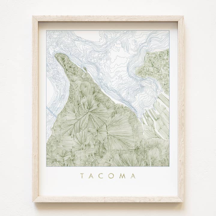 Turn-of-the-Centuries - Wholesale Art Print - Tacoma Washington Land+Water Map-drawing PRINT