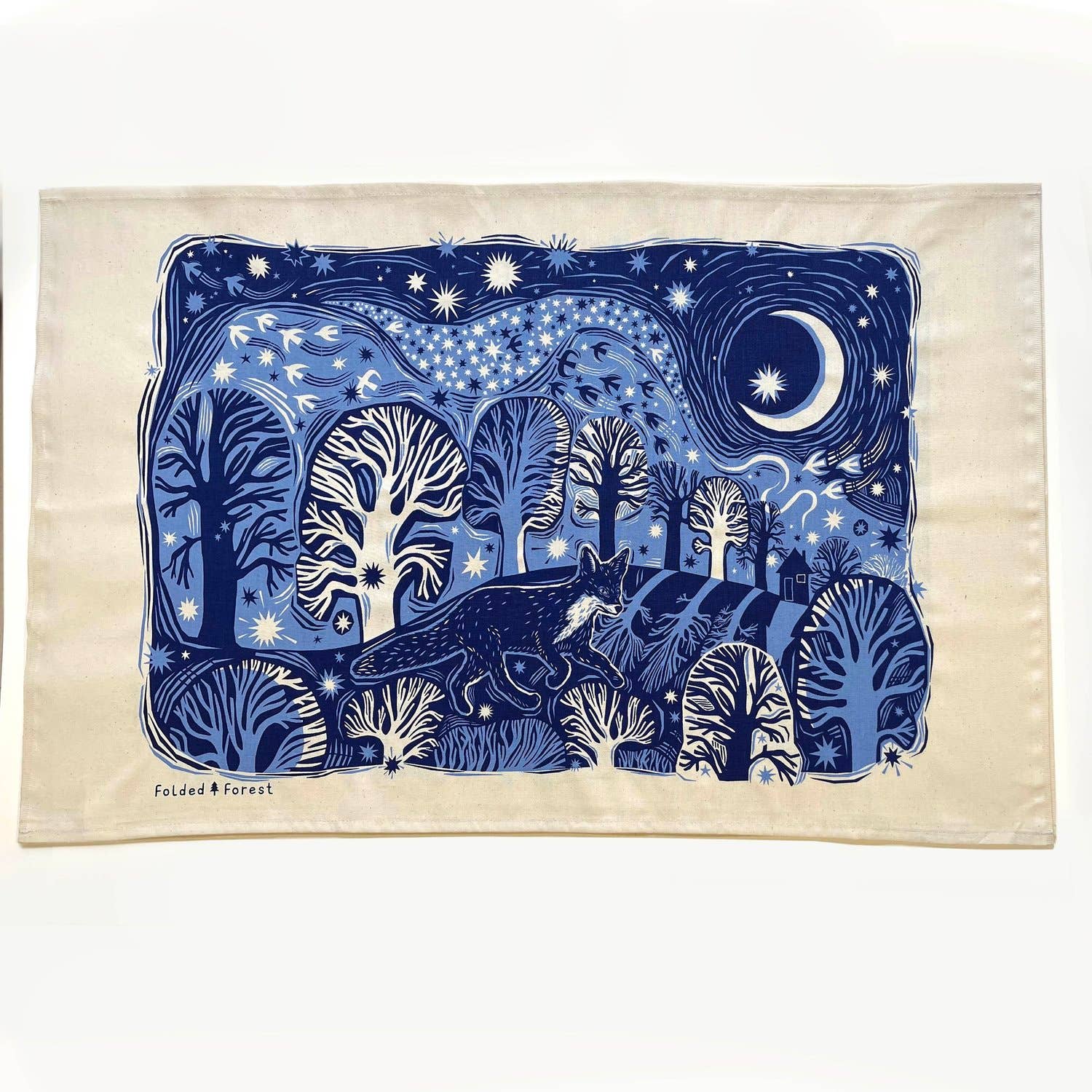 Folded Forest - Wholesale Tea Towel - Cotton Tea Towel - Midnight Fox2