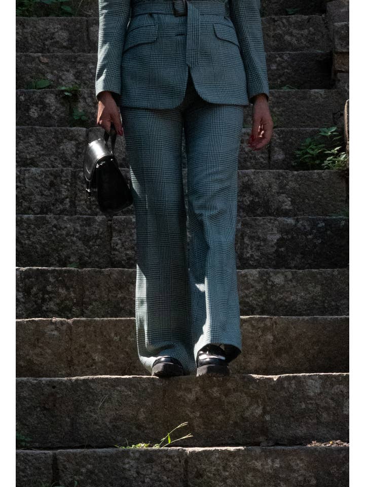 IO DREAMS - Venta al por mayor Pantalón de vestir - Mujer - Pantalón culotte ancho de cuadros vichy en verde agua con ti