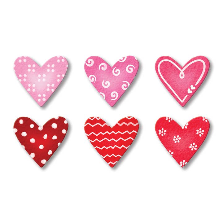 Heart w/ Pattern Magnets S/6 Red/Pink for wholesale by Roeda Studio