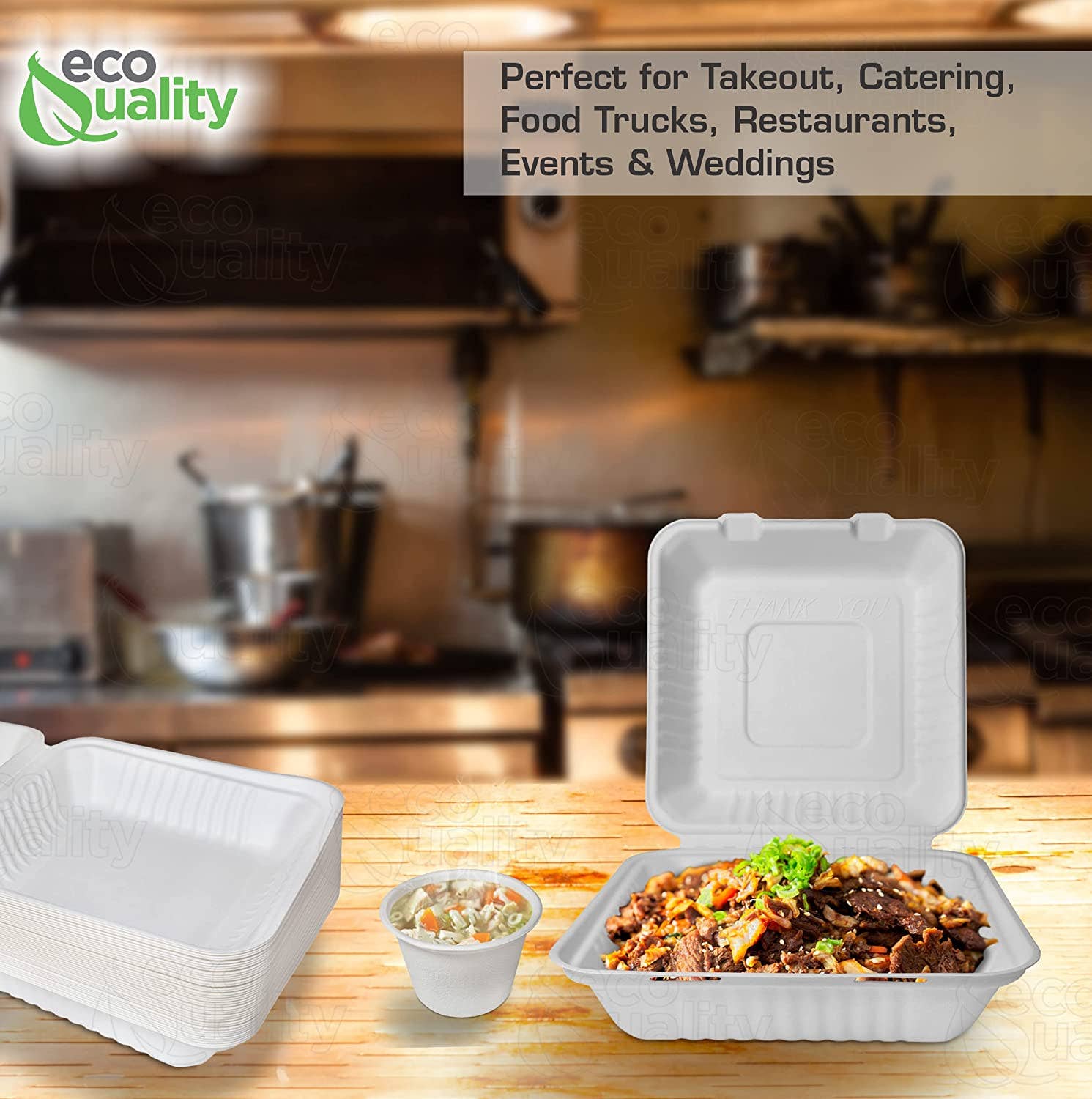EcoQuality - Venta al por mayor Recipientes para alimentos - Caja compostable cuadrada con bisagras para comida para llevar de 9 x 9 pulgadas6