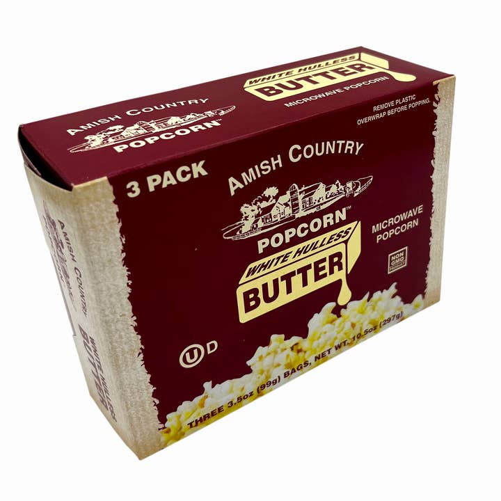 Amish Country Popcorn - Wholesale Popcorn Kernels - 3pk Microwave Buttery White Hulless Popcorn