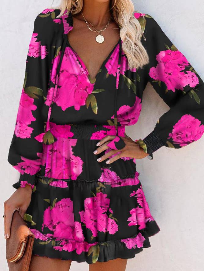 Leopard Splicing V Neck Mini Dress ZK865 for wholesale by UNISHE