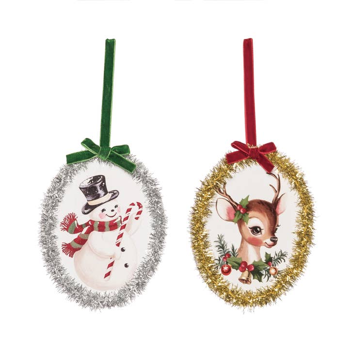 Multicolor MDF Tinsel Oval Ornaments Set of 2 for wholesale by Transpac