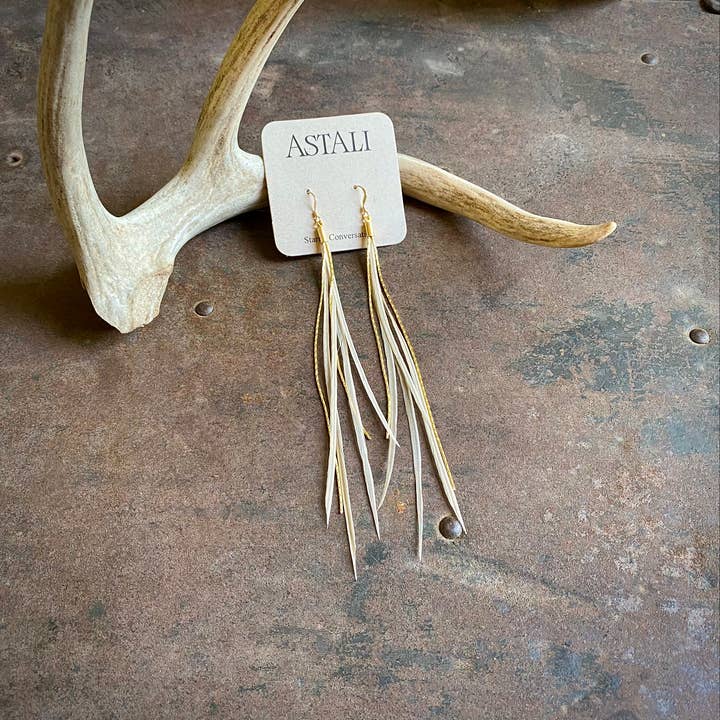 Mini Feather Earrings - Champagne/Gold, Boho Western Bride for wholesale by ASTALI
