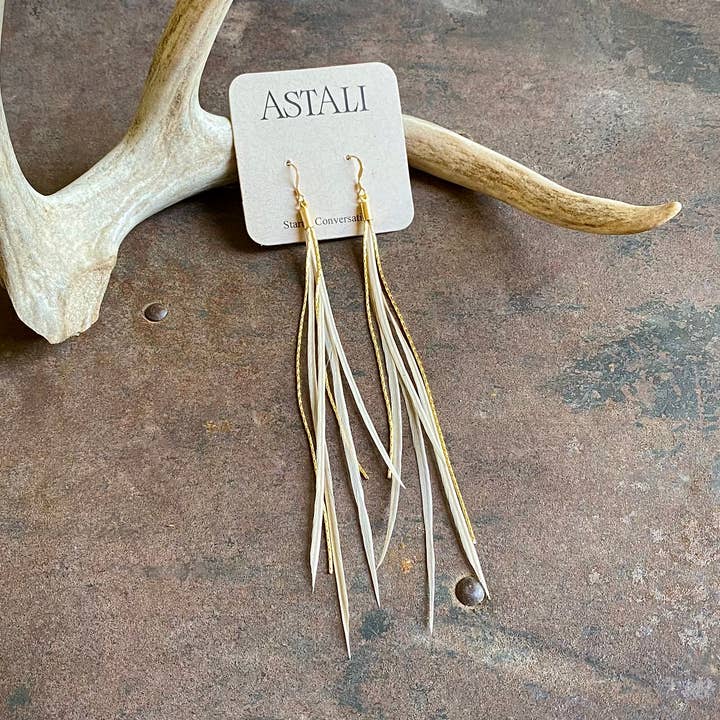 Mini Feather Earrings - Champagne/Gold, Boho Western Bride for wholesale by ASTALI
