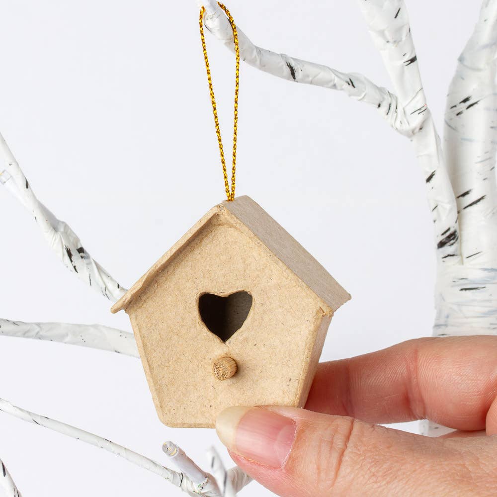Factory Direct Craft - Wholesale Paper Mache - Premade Mini Paper Mache Birdhouse Ornament  - Select Shape3