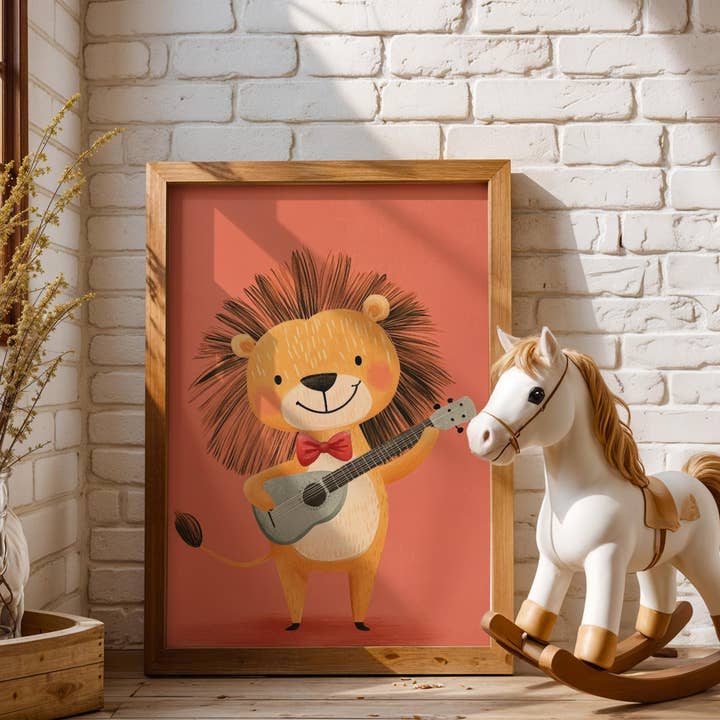 Art for Children's Room | Lion Guitar | Warm Earthy for wholesale by Artsriver