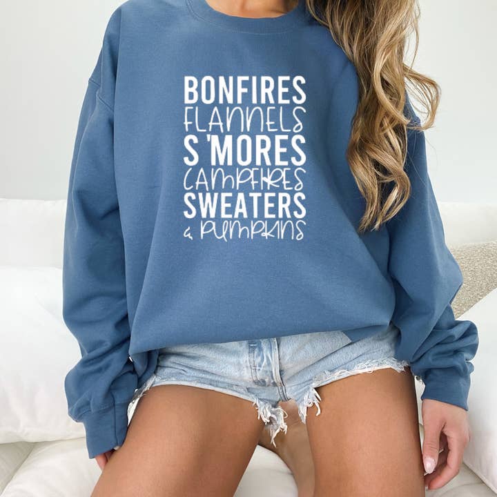 Bonfire & Flannels Sweatshirt - Multiple Colors - Fall Tee for wholesale by Wholehearted Motherhood and Co.