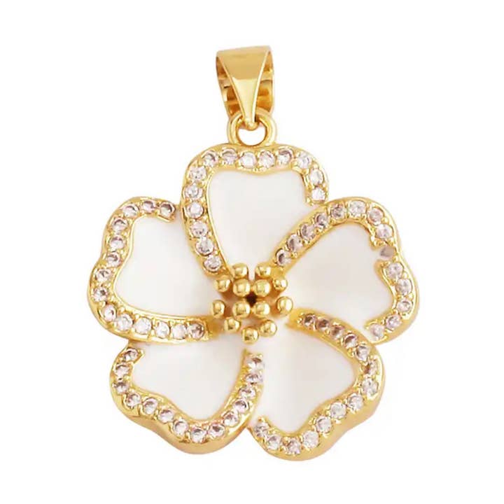 White Hibiscus Flower Charm For Charm Necklace for wholesale by Savvy Bling