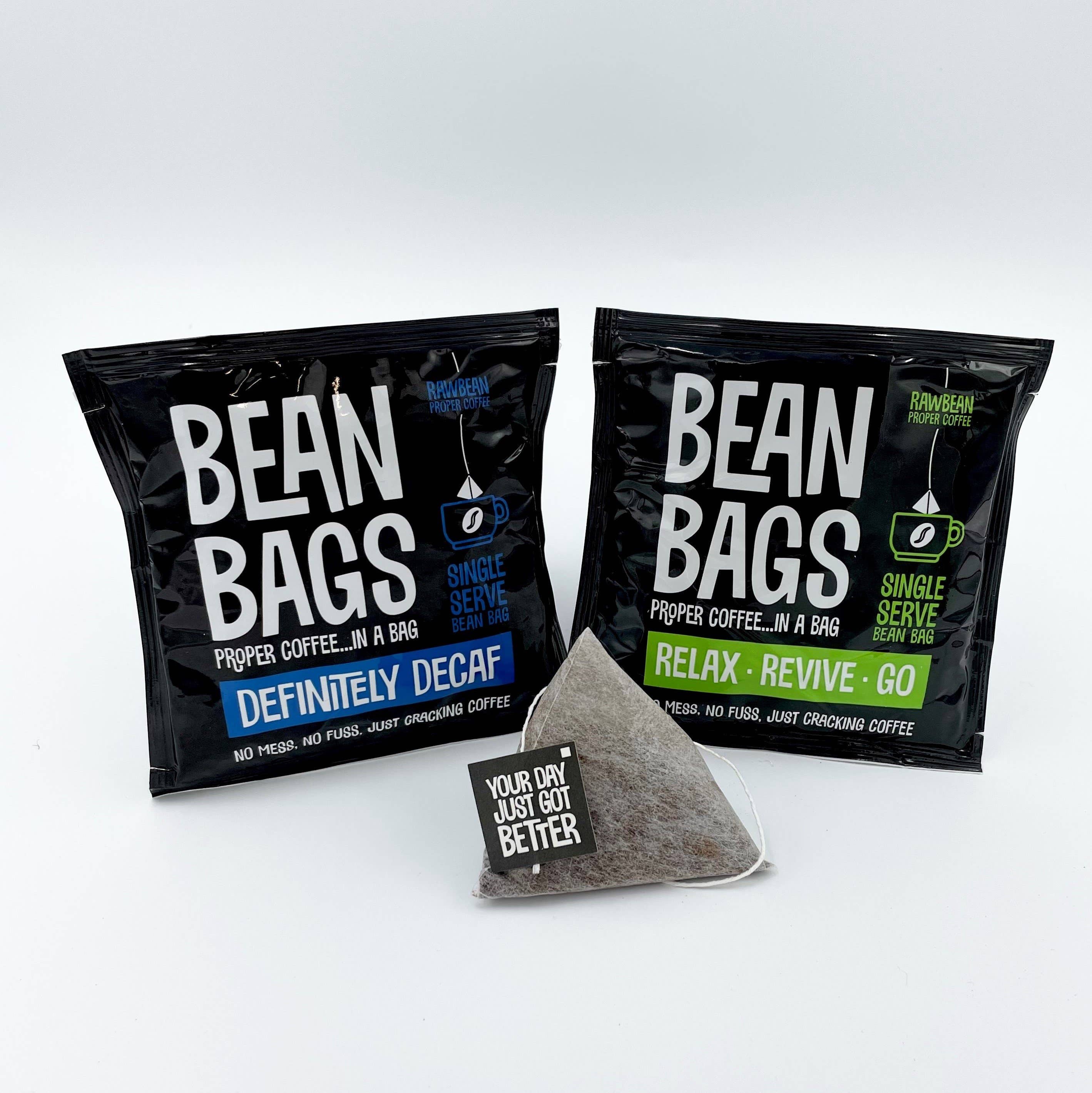 Raw Bean Coffee - Vente Grains de café - Sacs à grains de café emballés individuellement Relax Revive Go : boîte de 50 enveloppes1