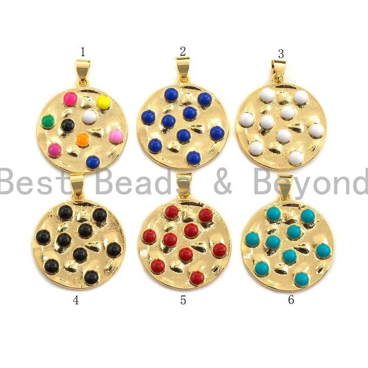 Colorful Enamel Round Particle On Gold Round Coin Pendant for wholesale by BestBeads&Beyond